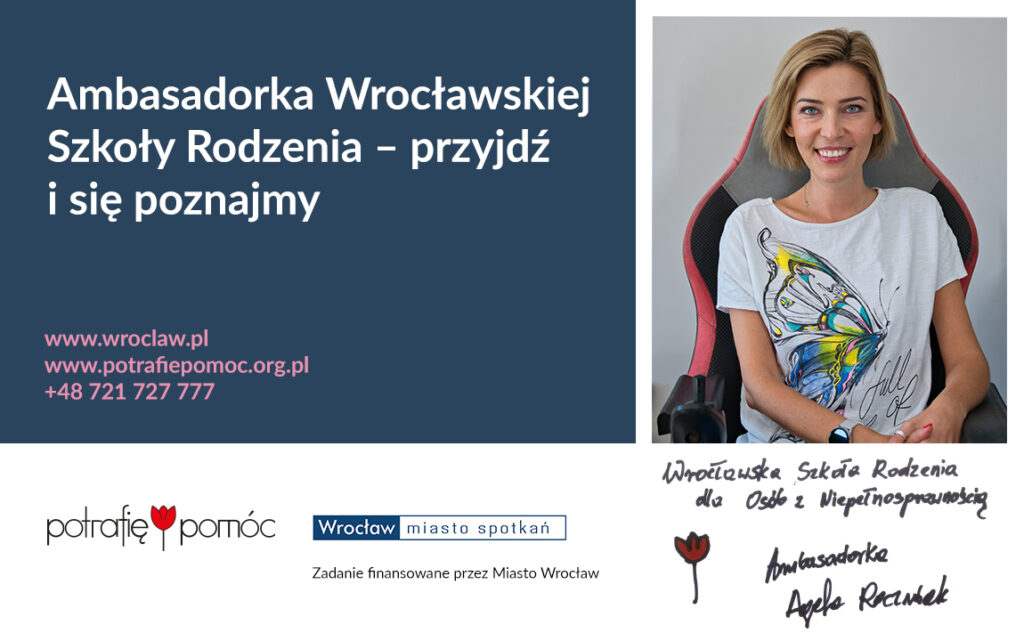 plakat Ambasadorka Wrocąłwskiej szkoły rodzenia przyjdź i się poznajmy