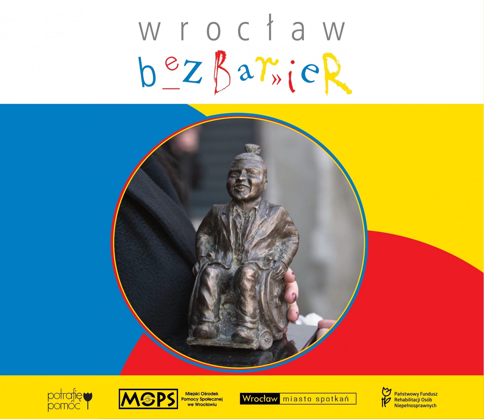 plakat Wrocław bez barier ze statuetką Bartłomieja Skrzyńskiego